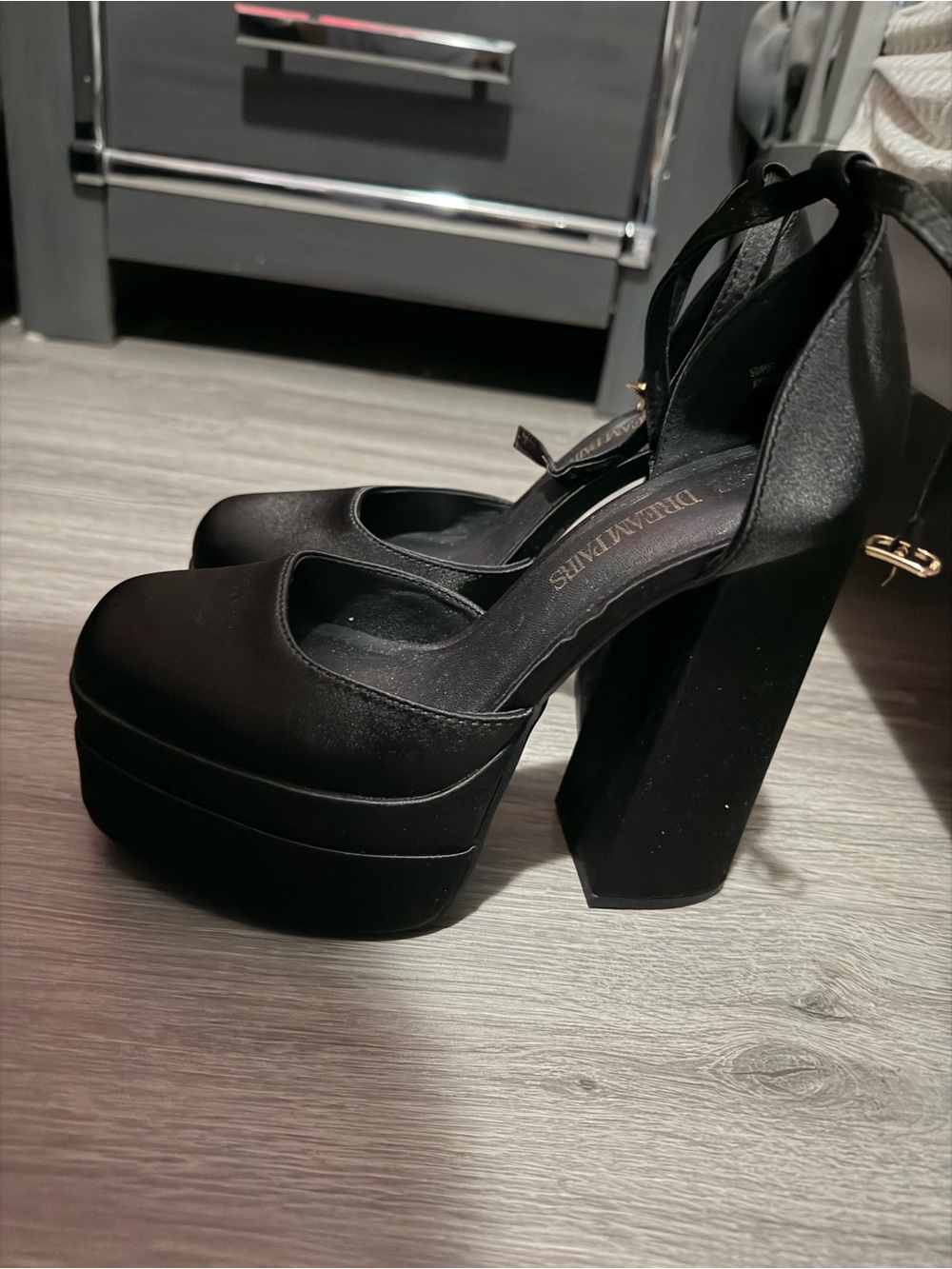 Dream Pairs Black Satin Platform Block Heel Mary Jane Pumps